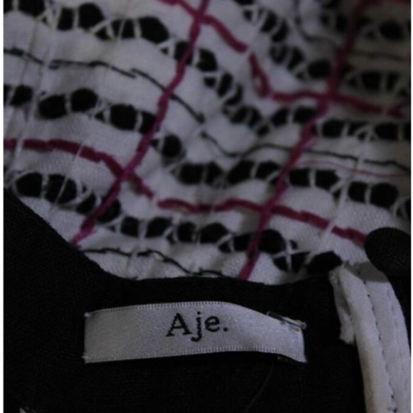 Aje Womens Plaid Embroidered Cutout V Neck Mini Dress White Black Pink Size 8 - Picture 6 of 6